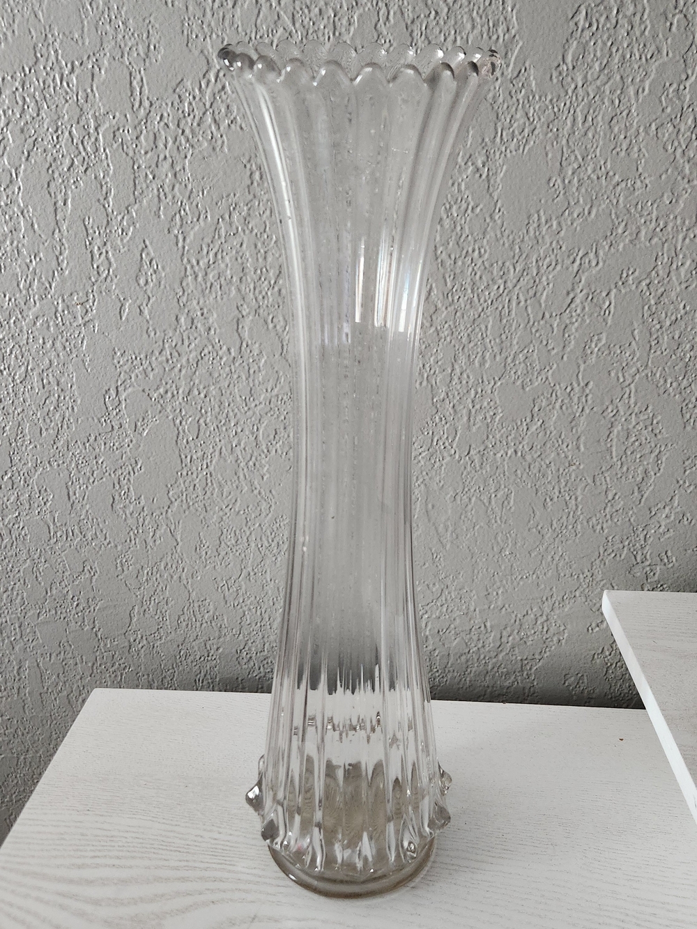 Vintage Mid-Century Modern Clear Glass Swung Vase Ribbed  17" EUC